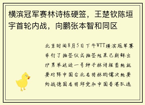横滨冠军赛林诗栋硬签，王楚钦陈垣宇首轮内战，向鹏张本智和同区